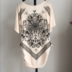 Ruby Moon graphic top,cream, jewel embellished 2XL